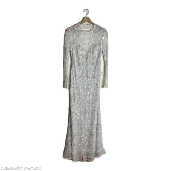 Mac Duggal white long sheer sleeve embellished gown dress size 4 NWT - Picture 3 of 16